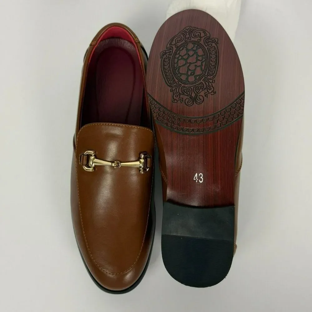 Men's Dress Slip-On Loafers Gold Tone Detail - 8